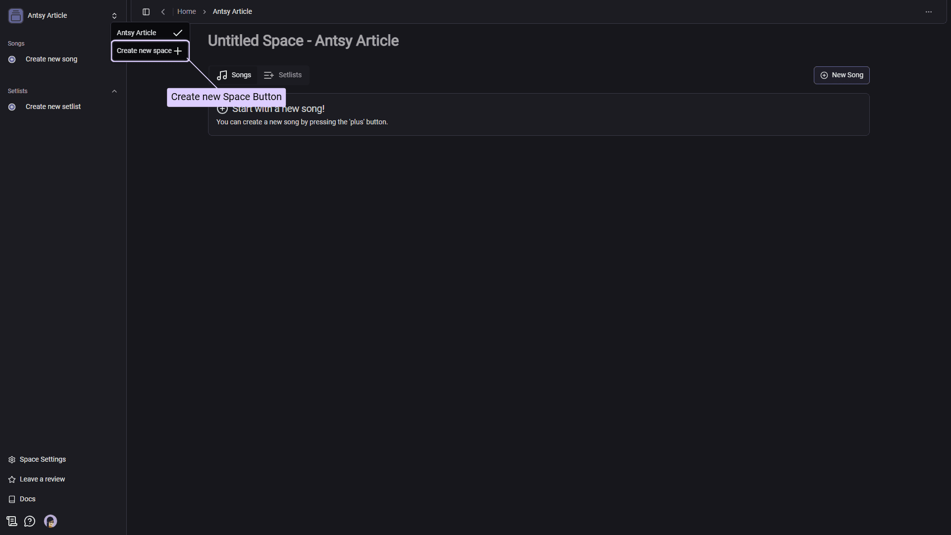 Creating a space from dropdown