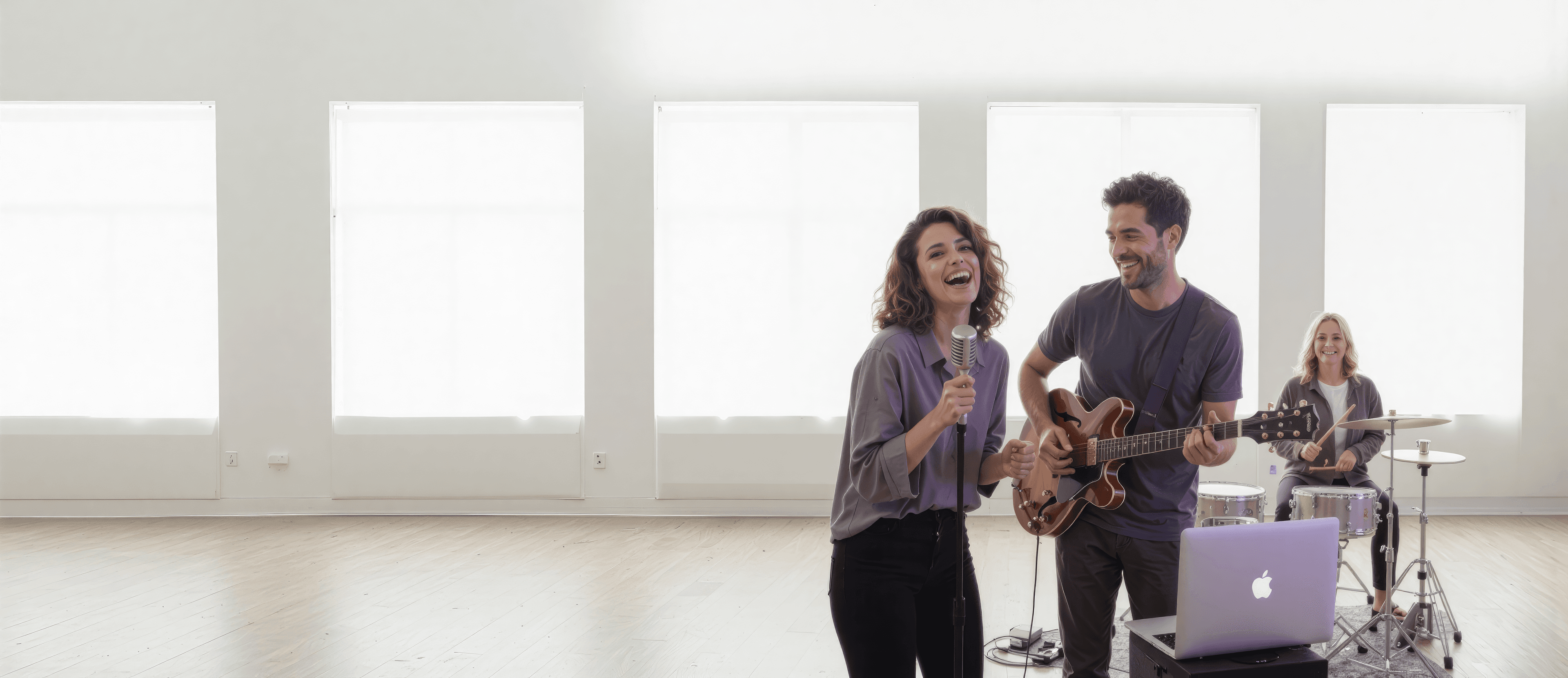 Musicians collaborating on songwriting