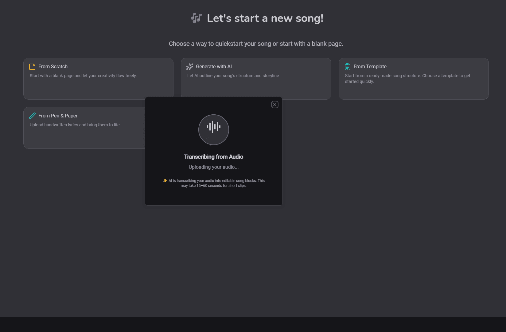 Audio-to-Song loading state