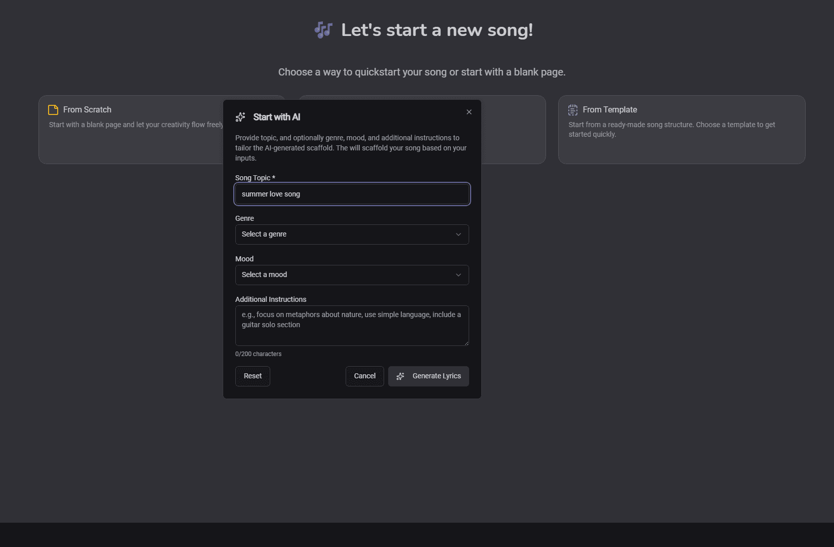 AI generation dialog
