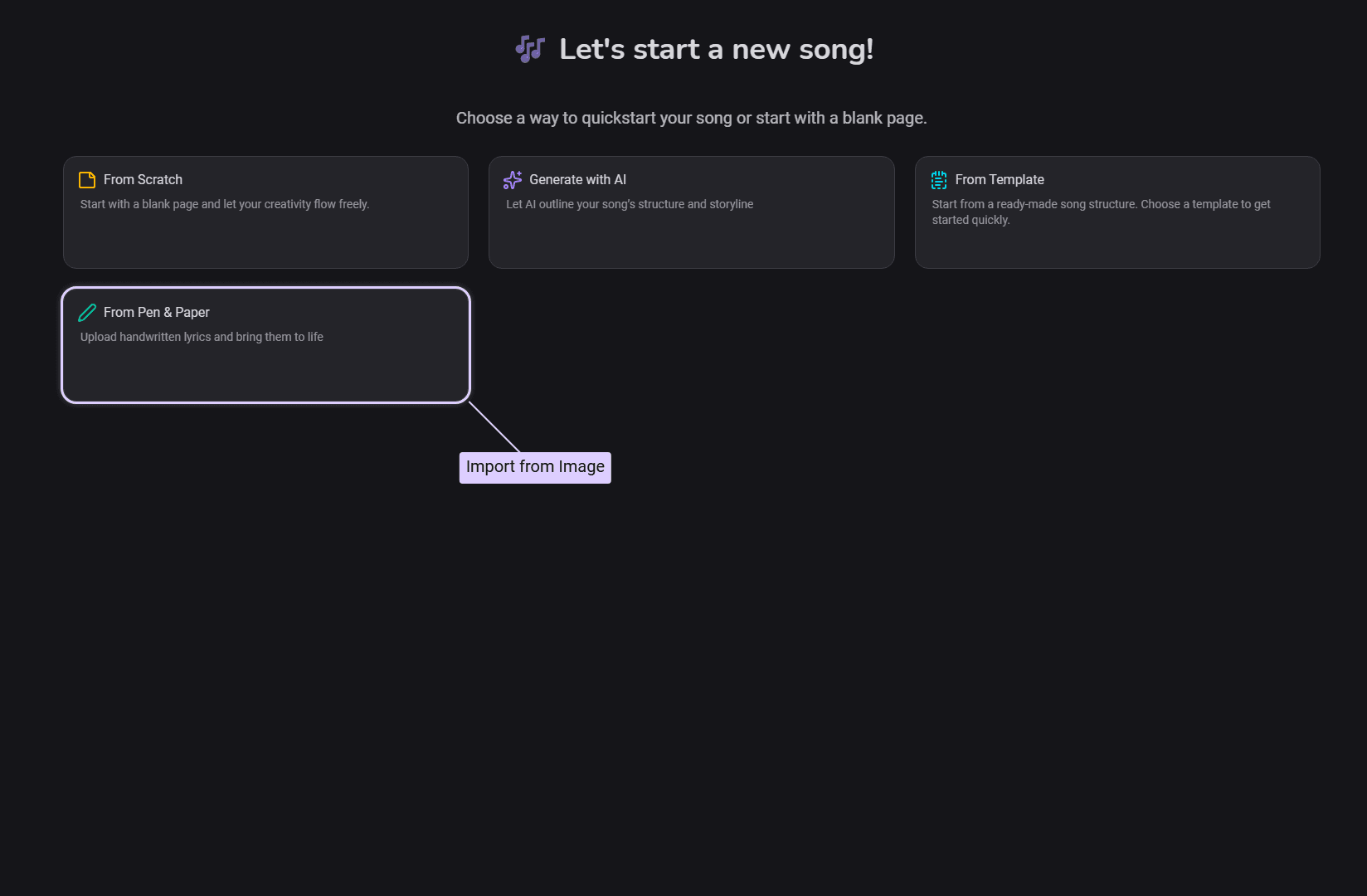 Import from image button on the start screen